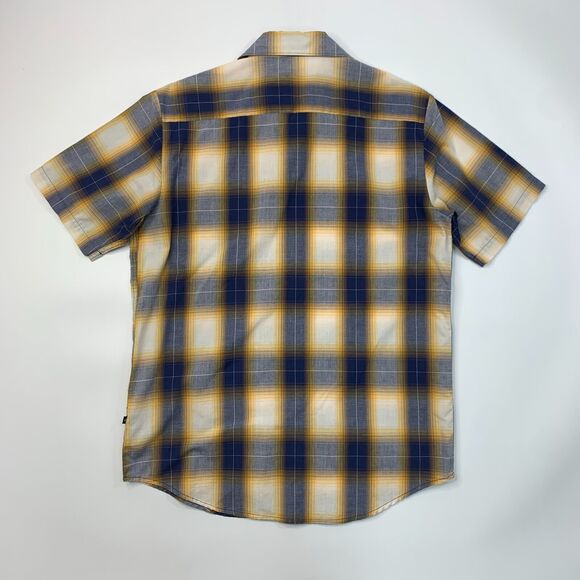 RVCA Shirt Mens S Small Yellow Blue Plaid Button Up Short Sleeve Drop Cut Pocket - Picture 6 of 12